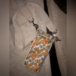 Orange floral 70s water bottle & cell phone bag